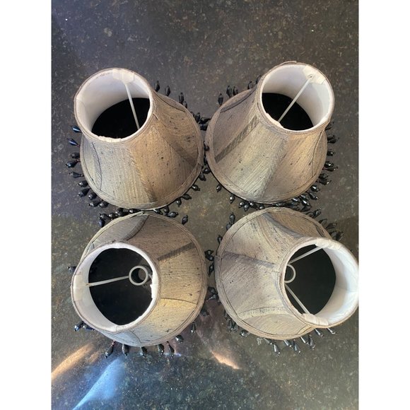 Greenish/Blackish/Grayish 6" Chandelier Shades, Black Beaded Fringe (Qty. 4) - Picture 2 of 8